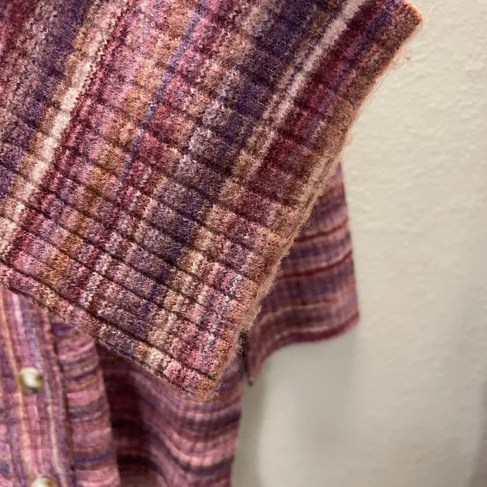 L Space Striped Long Cardigan Pink Purple Open Knit Lounge Sweater
